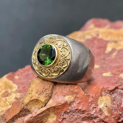 Steven Battelle 1.5 Carats Green Tourmaline Silver/18K Gold Ring