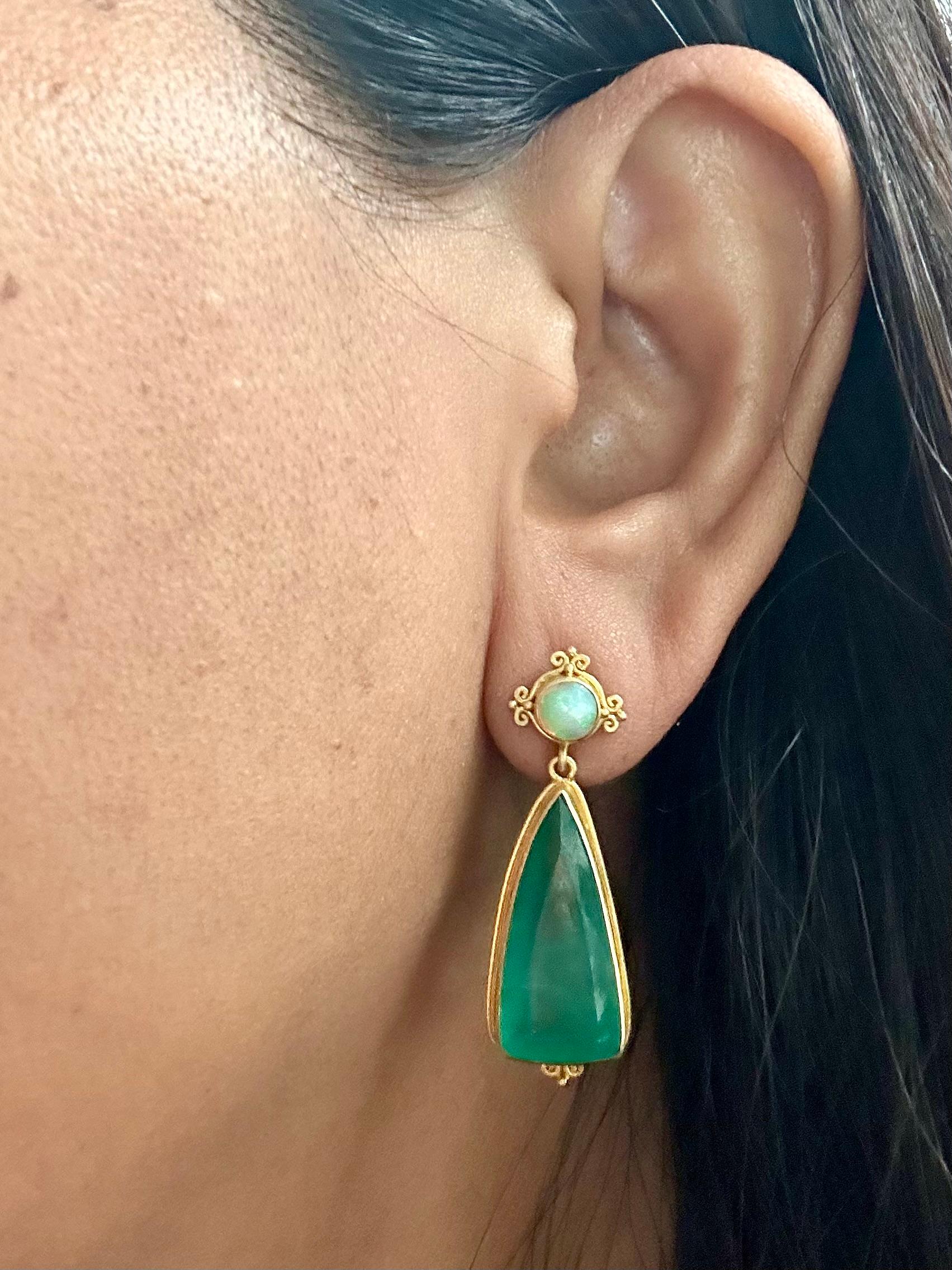 Steven Battelle 15.1 Carats Emerald Ethiopian Opal 18K Gold Post Earrings For Sale 2