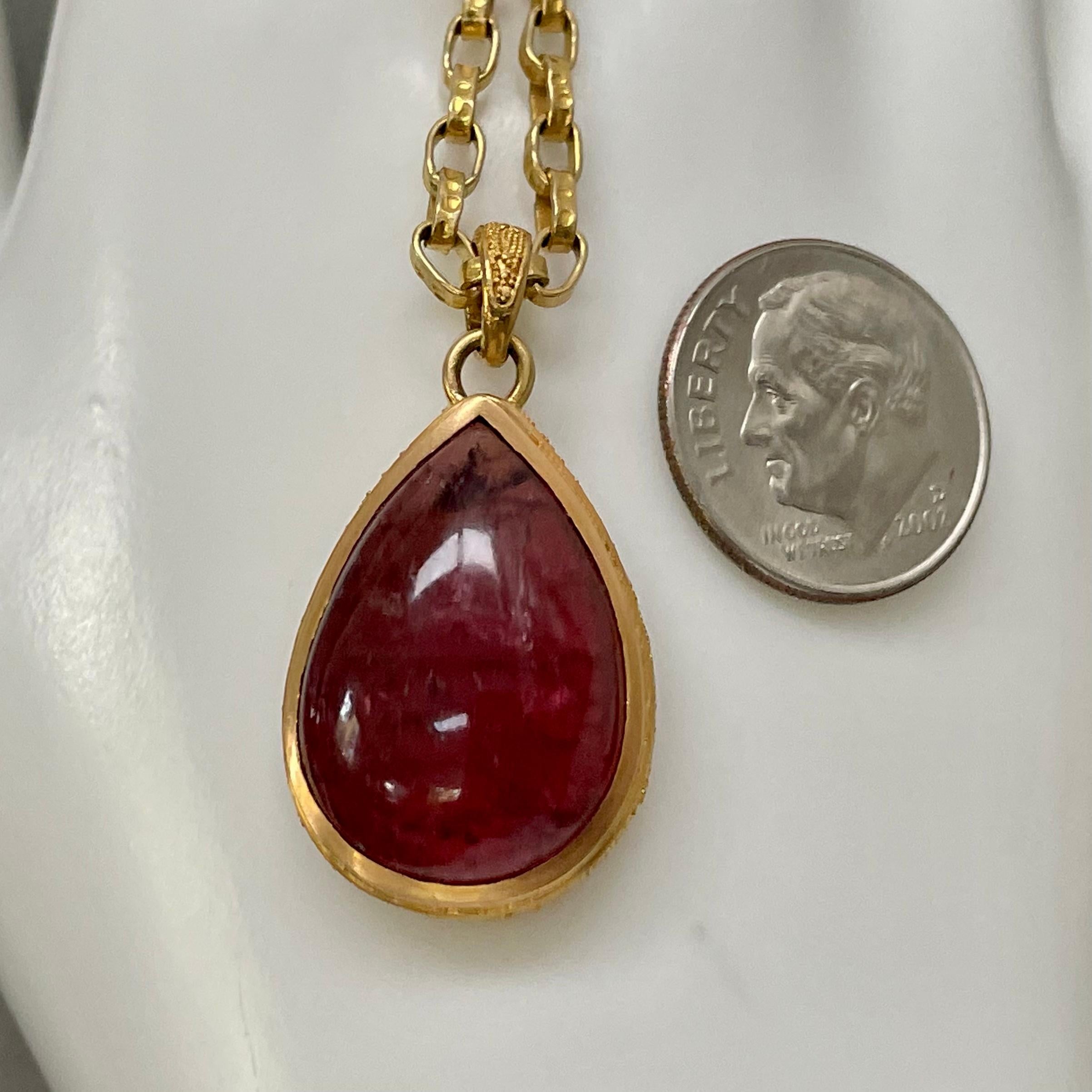 Steven Battelle 15.8 Carats Pink Tourmaline 22k Gold Pendant In New Condition For Sale In Soquel, CA