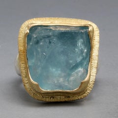Steven Battelle 15.9 Carats Aquamarine 18K Gold Silver Ring