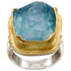 Steven Battelle 15.9 Carats Aquamarine 18K Gold Silver Ring