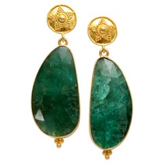 Steven Battelle 15.9 Carats Emerald 18K Gold Post Earrings