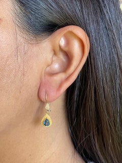 Steven Battelle 1.6 Carat Blue Sapphire 22K Granulated Earrings