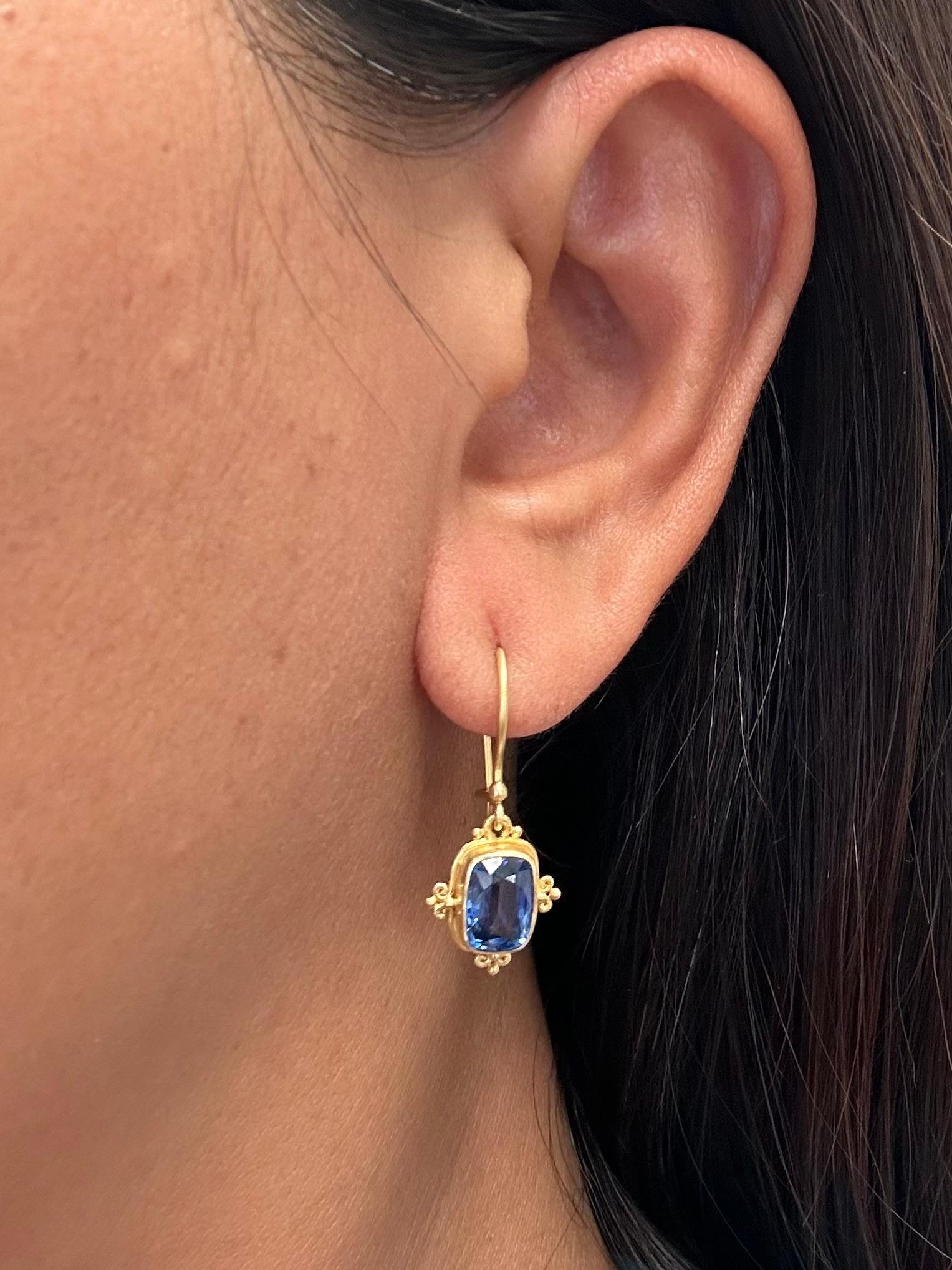 Steven Battelle 1.6 Carats Kyanite 18K Gold Wire Earrings For Sale 1