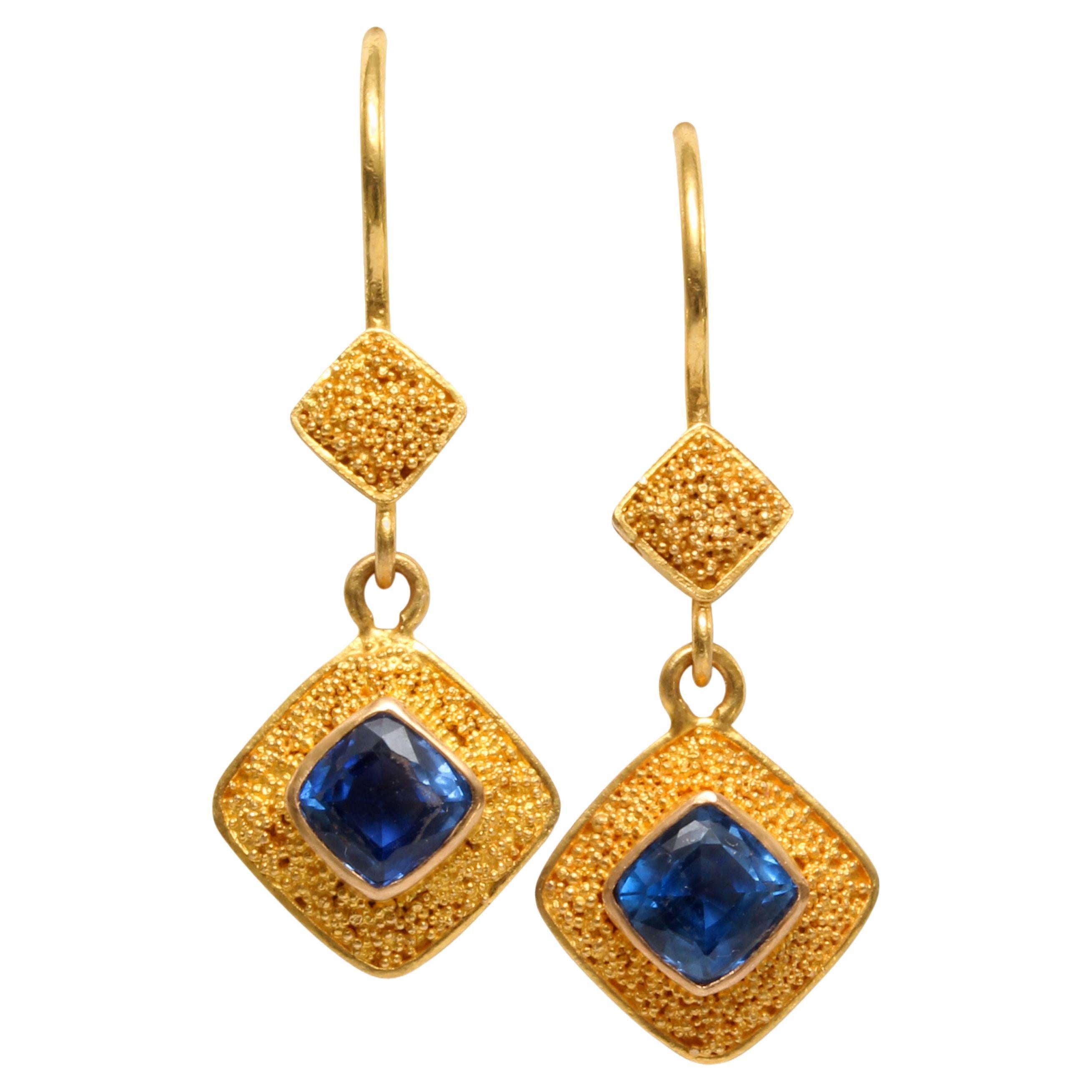 Steven Battelle 1.6 Carats Kyanite 22K Gold Wire Earrings  For Sale