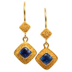 Steven Battelle 1.6 Carats Kyanite 22K Gold Wire Earrings 