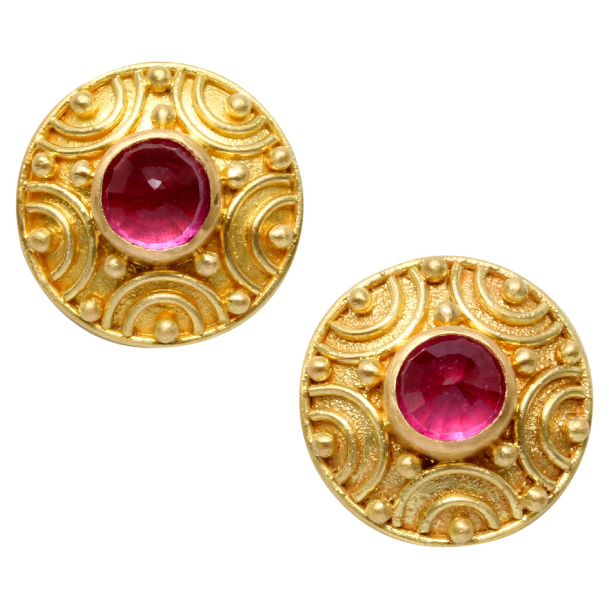 Steven Battelle 1.6 Carats Ruby 18K Gold Post Earrings For Sale
