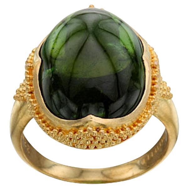 16.0 Carats Cabochon Green Tourmaline 22k Gold Ring For Sale