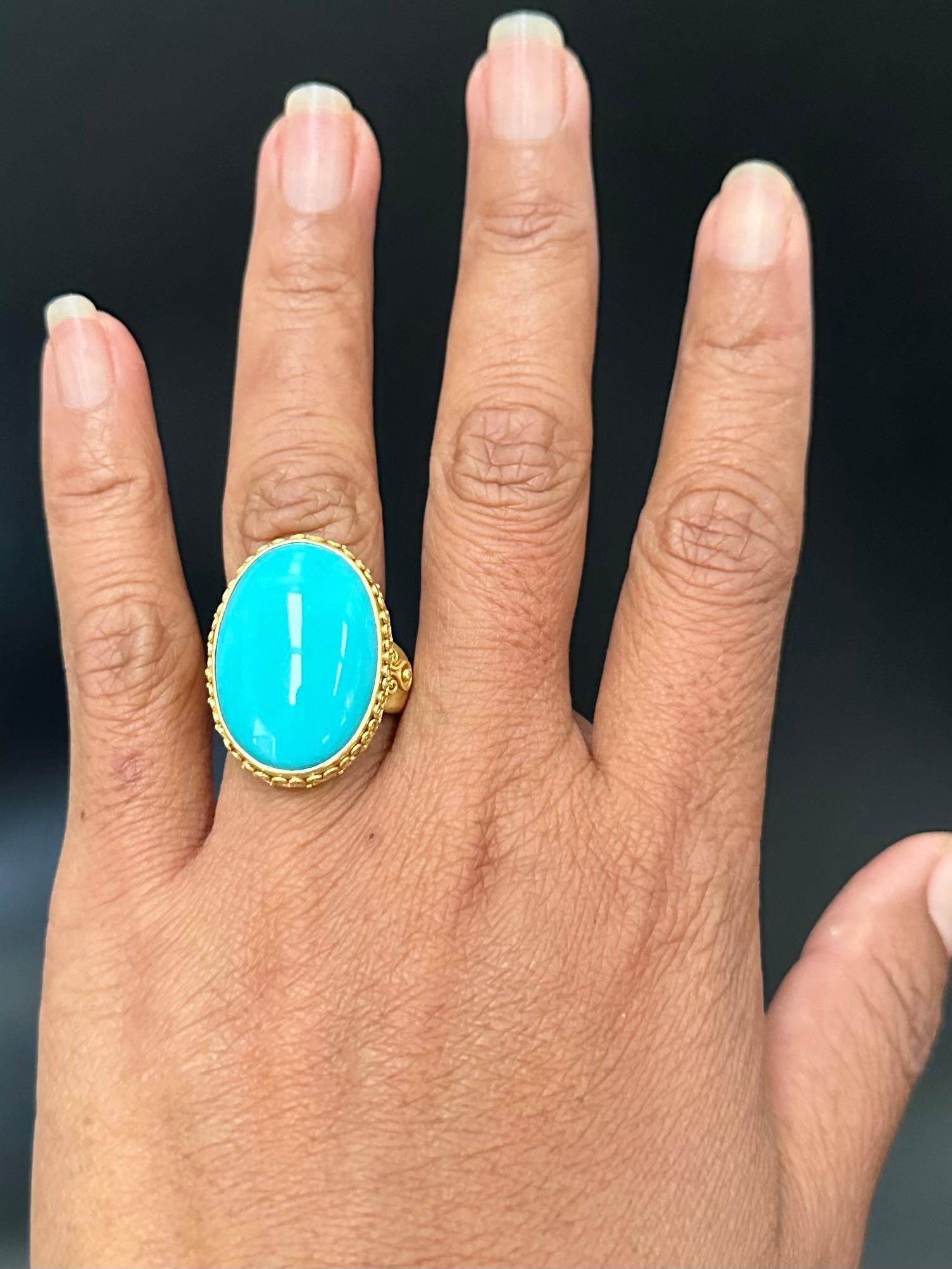 Steven Battelle 16.0 Carats Sleeping Beauty Turquoise 18K Gold Ring For Sale 5