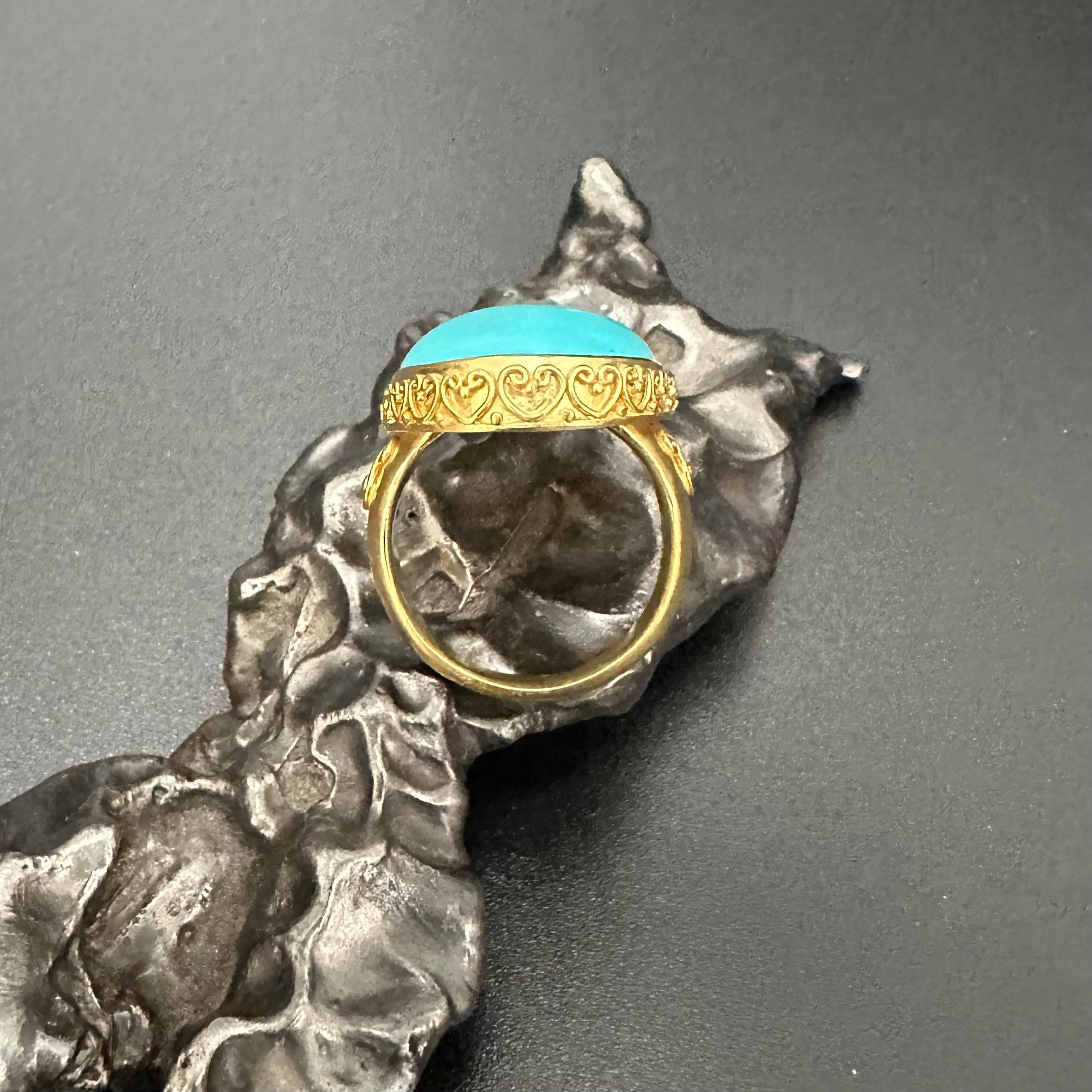 Steven Battelle 16.0 Carats Sleeping Beauty Turquoise 18K Gold Ring For Sale 6