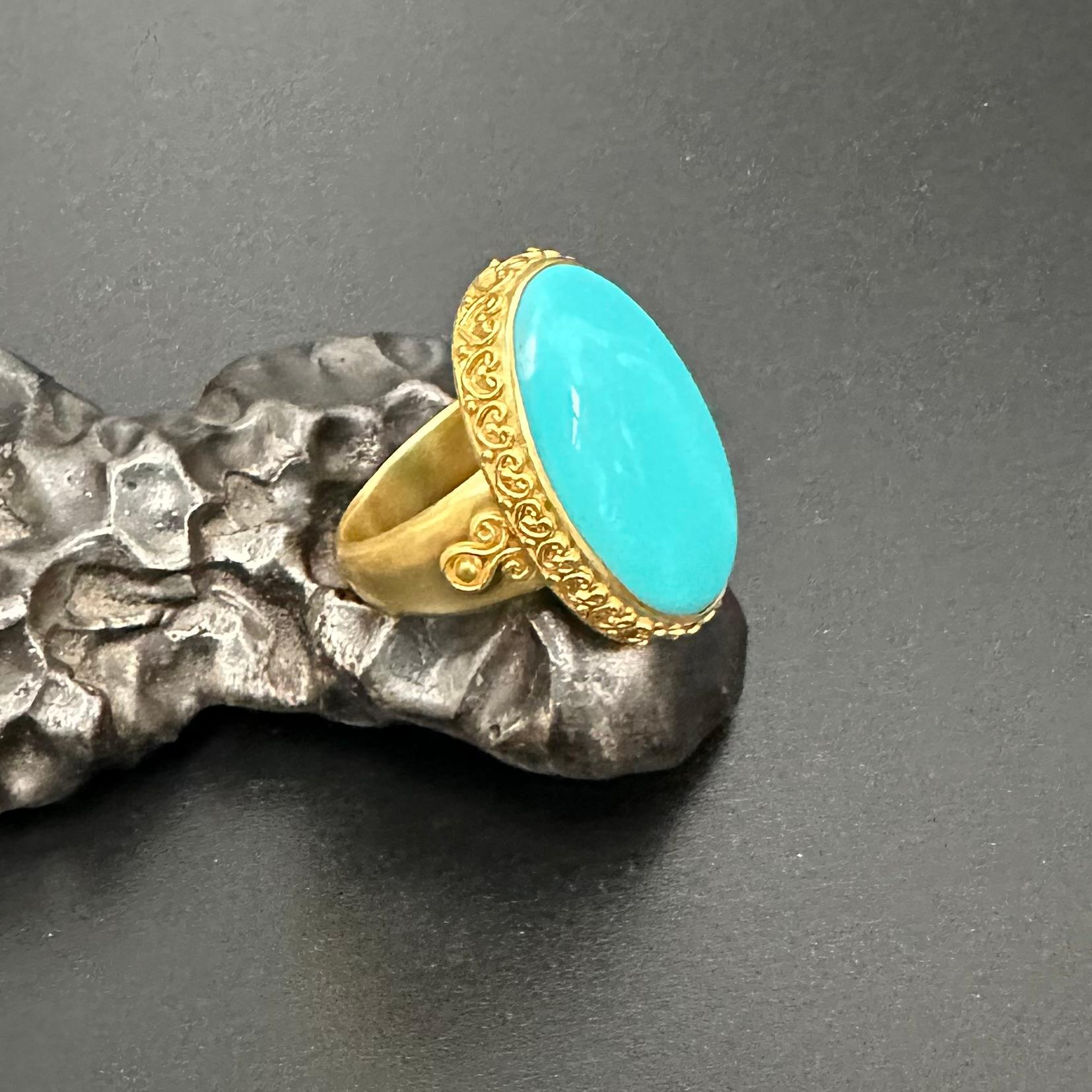 Steven Battelle 16.0 Carats Sleeping Beauty Turquoise 18K Gold Ring For Sale 7