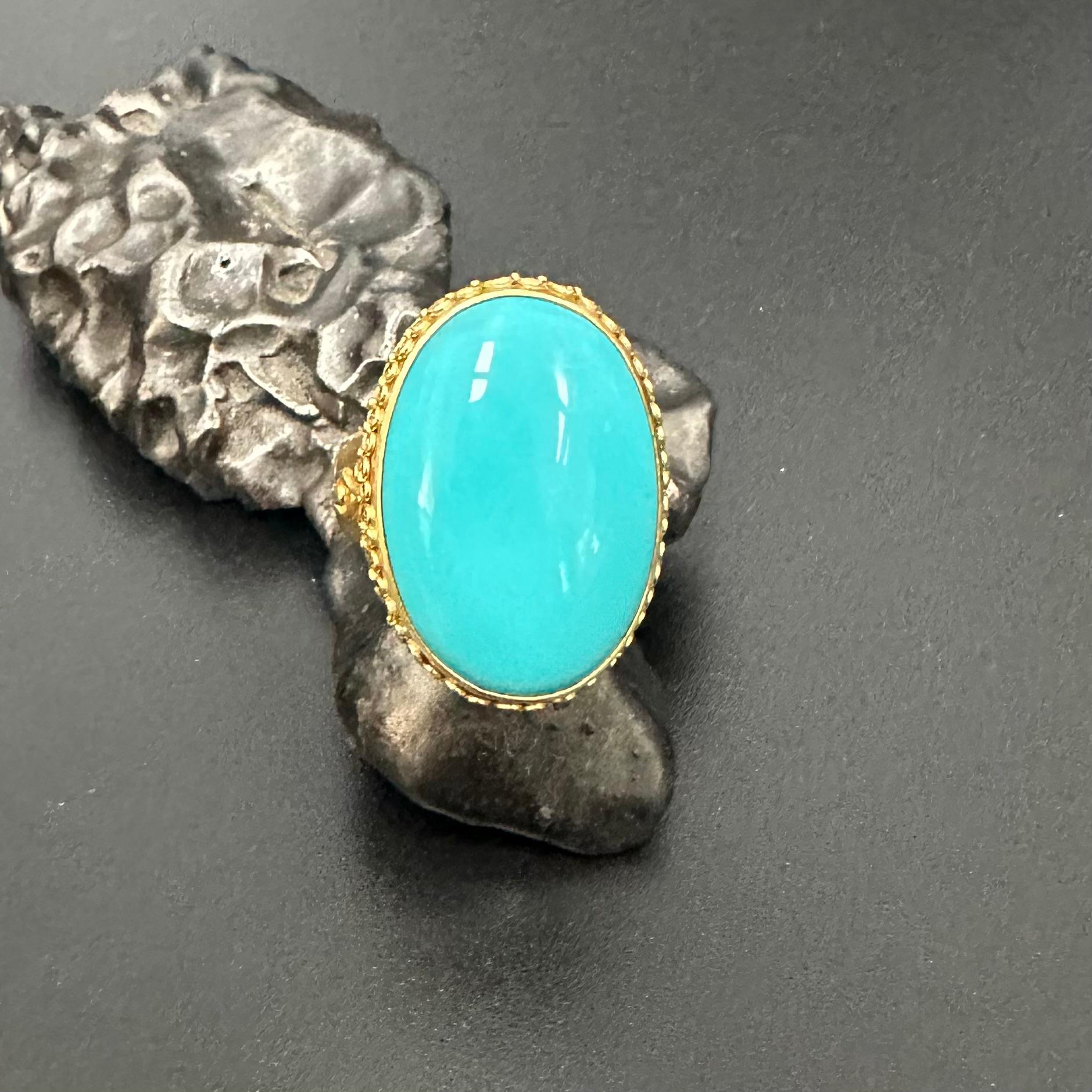 Steven Battelle 16.0 Carats Sleeping Beauty Turquoise 18K Gold Ring For Sale 8