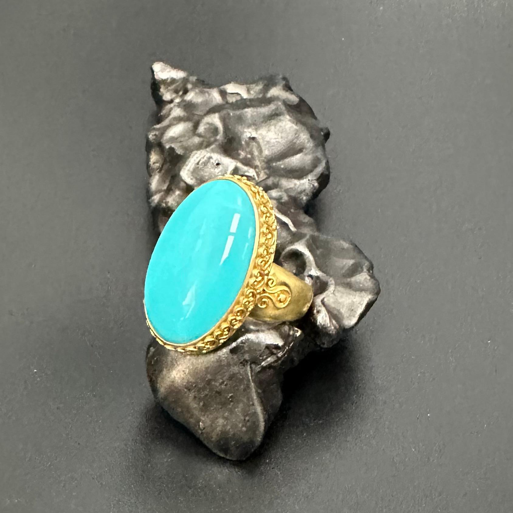 Steven Battelle 16.0 Carats Sleeping Beauty Turquoise 18K Gold Ring For Sale 9