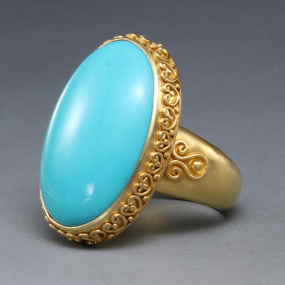 Contemporary Steven Battelle 16.0 Carats Sleeping Beauty Turquoise 18K Gold Ring For Sale