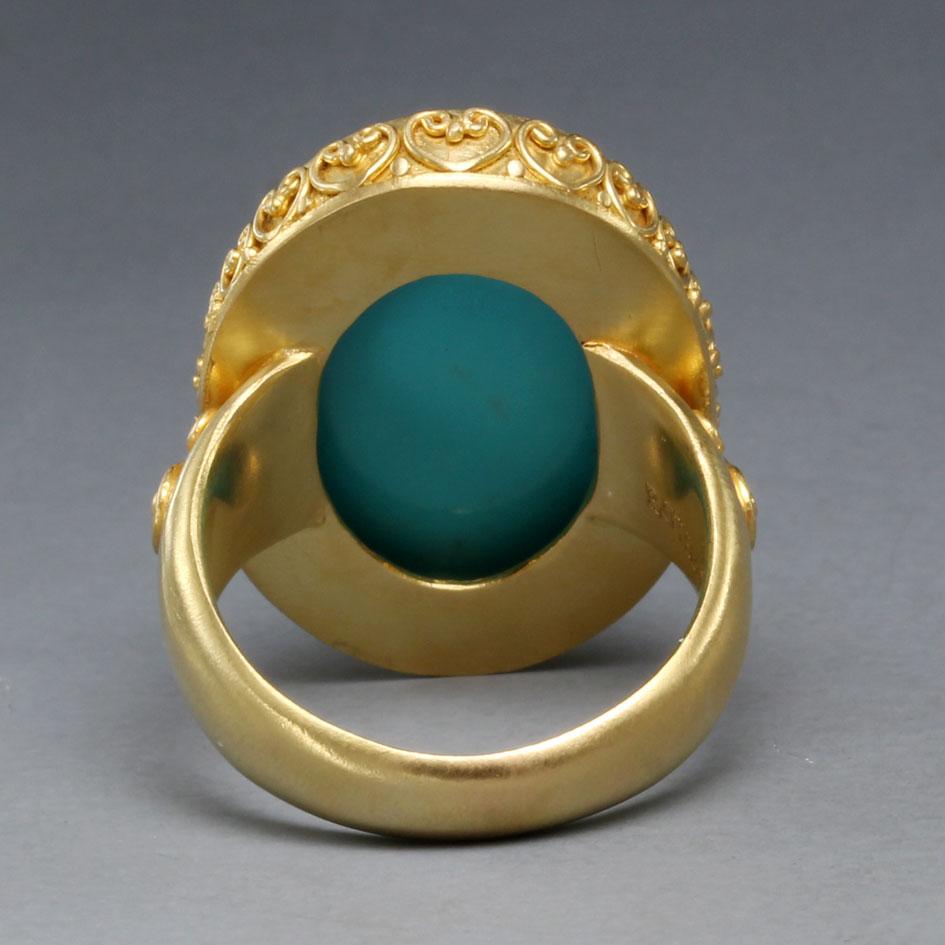 Cabochon Steven Battelle 16.0 Carats Sleeping Beauty Turquoise 18K Gold Ring For Sale