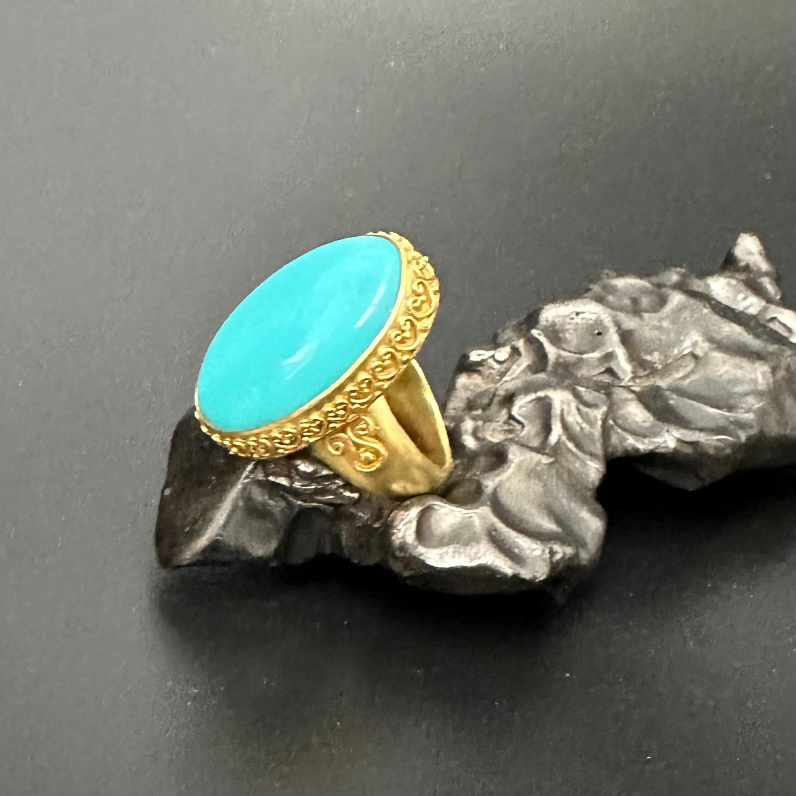 Steven Battelle 16.0 Carats Sleeping Beauty Turquoise 18K Gold Ring For Sale 2