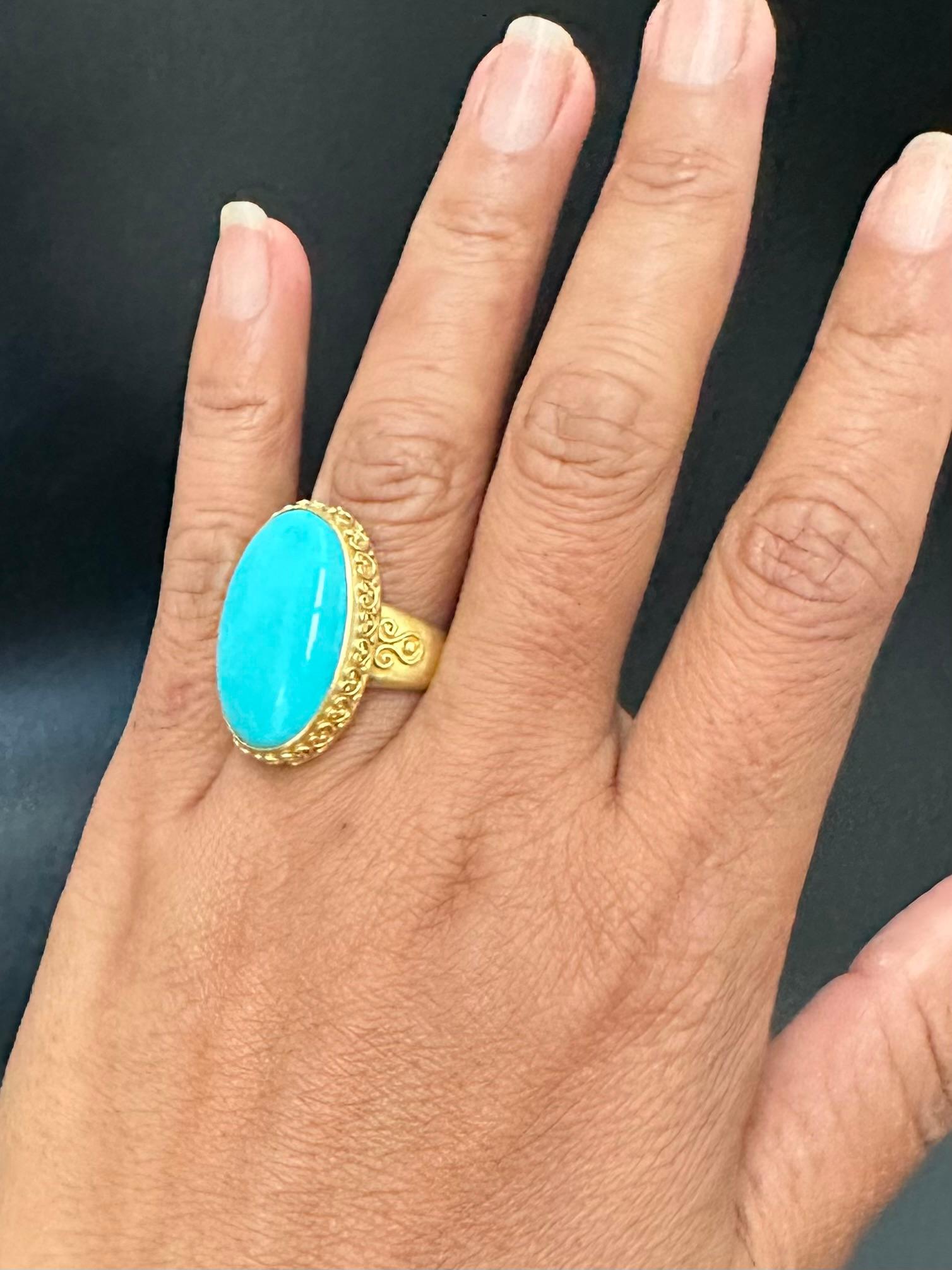 Steven Battelle 16.0 Carats Sleeping Beauty Turquoise 18K Gold Ring For Sale 3