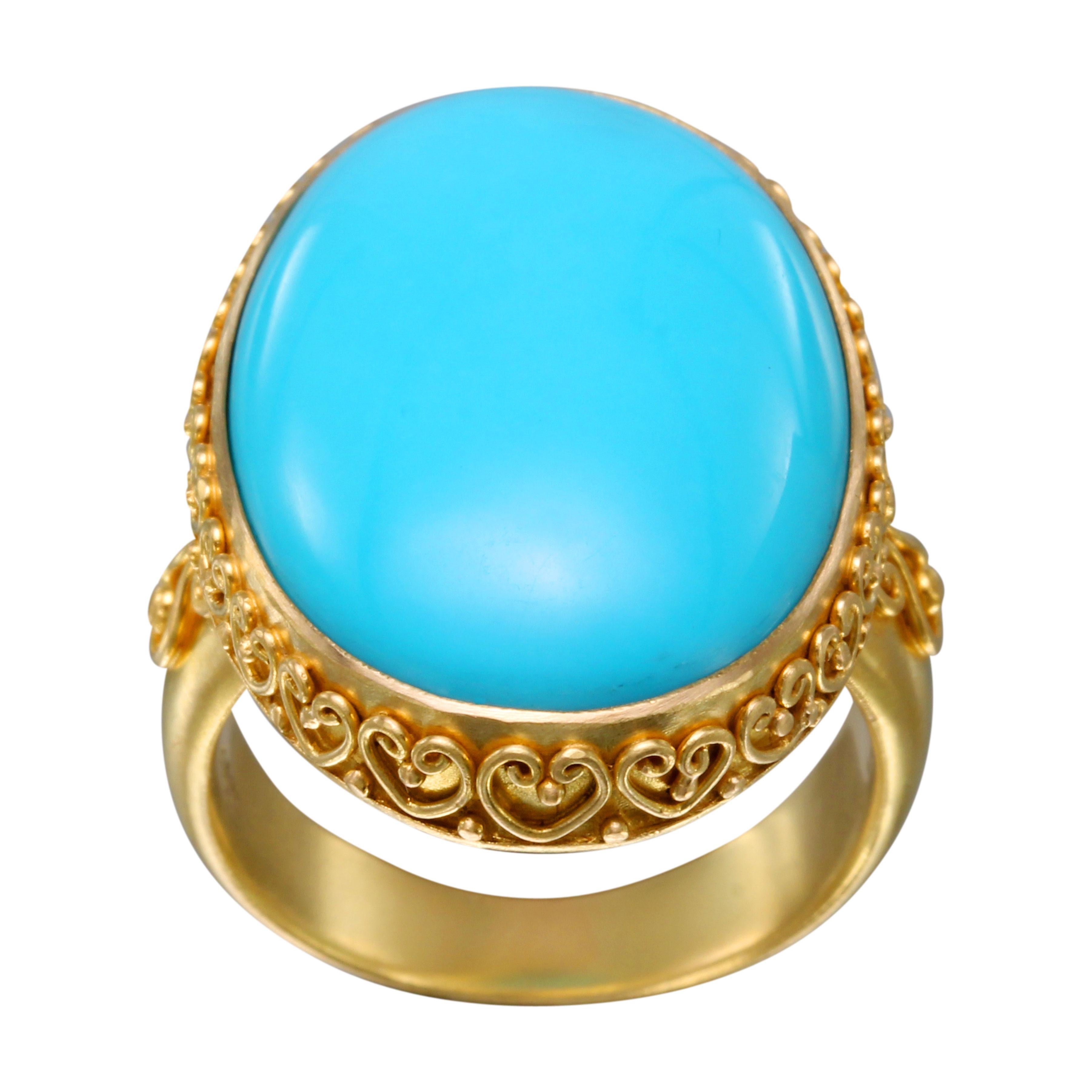 Steven Battelle 16.0 Carats Sleeping Beauty Turquoise 18K Gold Ring For Sale