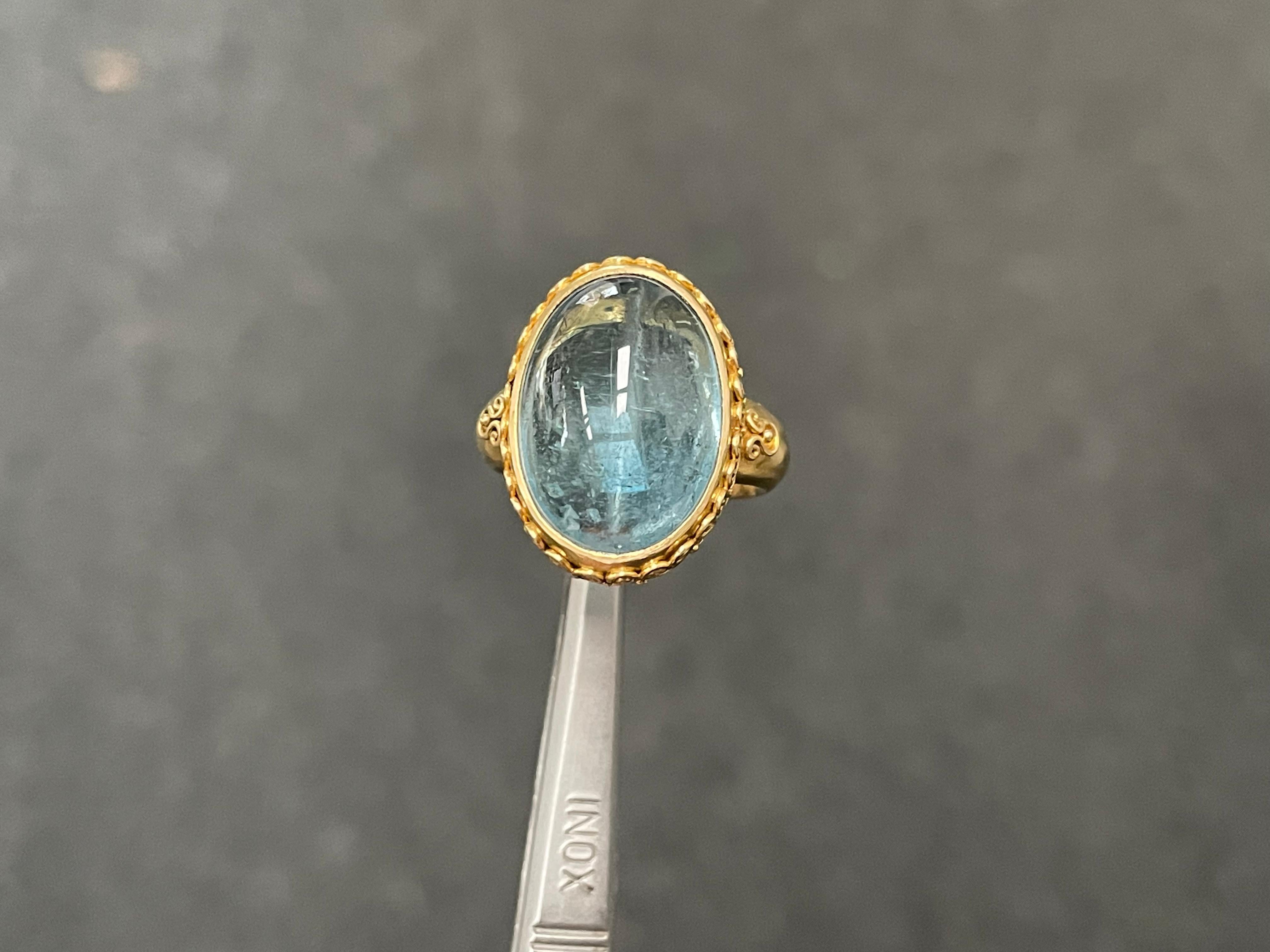 Steven Battelle 16.1 Carats Aquamarine 18K Gold Ring In New Condition For Sale In Soquel, CA