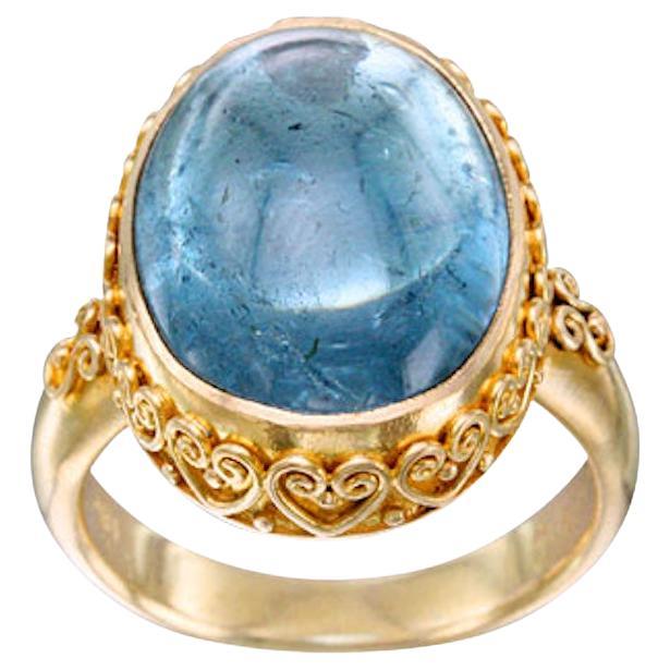 Steven Battelle 16.1 Carats Aquamarine 18K Gold Ring