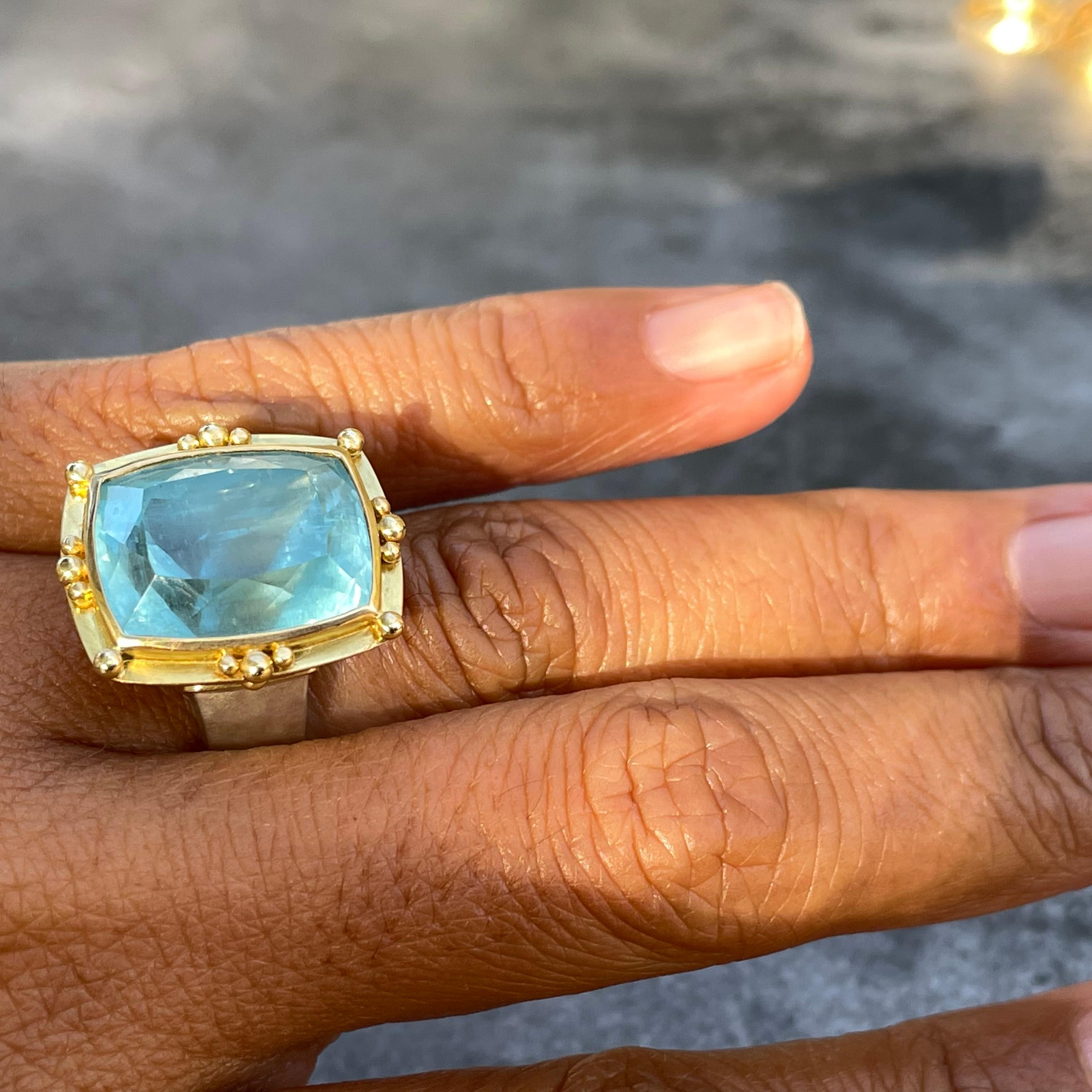 Steven Battelle 16.2 Carats Faceted Aquamarine Gold Sterling Silver Ring In New Condition For Sale In Soquel, CA