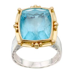 Steven Battelle 16.2 Carats Faceted Aquamarine Gold Sterling Silver Ring