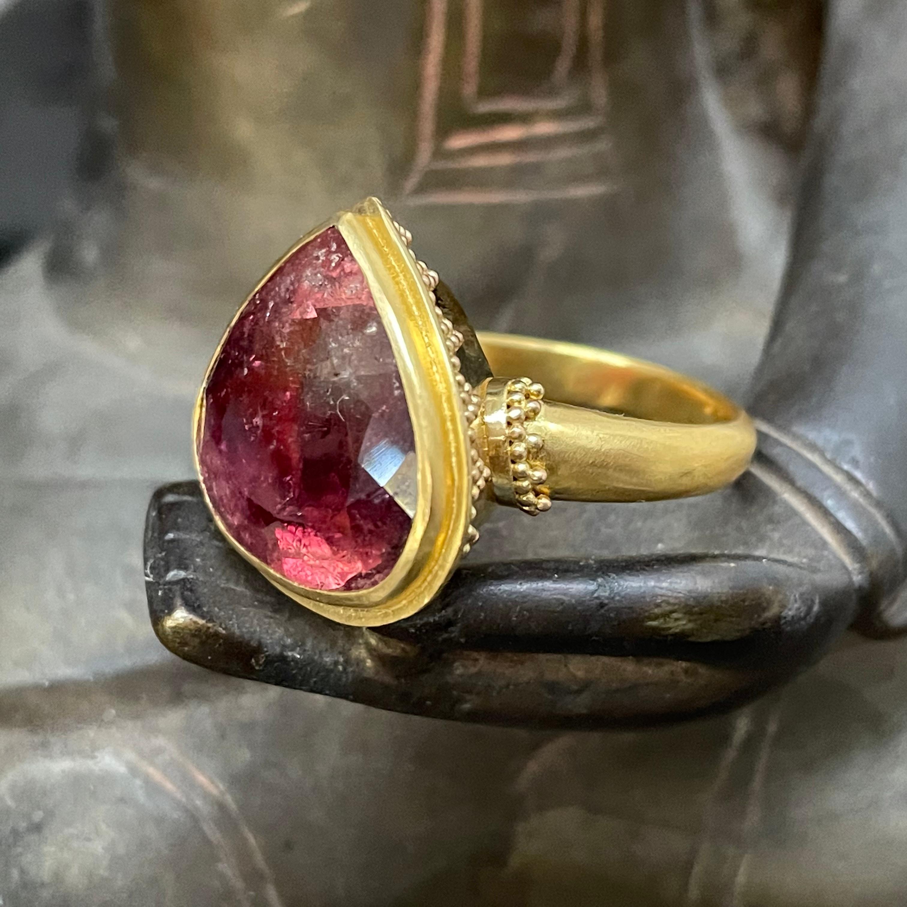 Rose Cut Steven Battelle 16.2 Carats Watermelon Tourmaline 22K Gold Ring For Sale