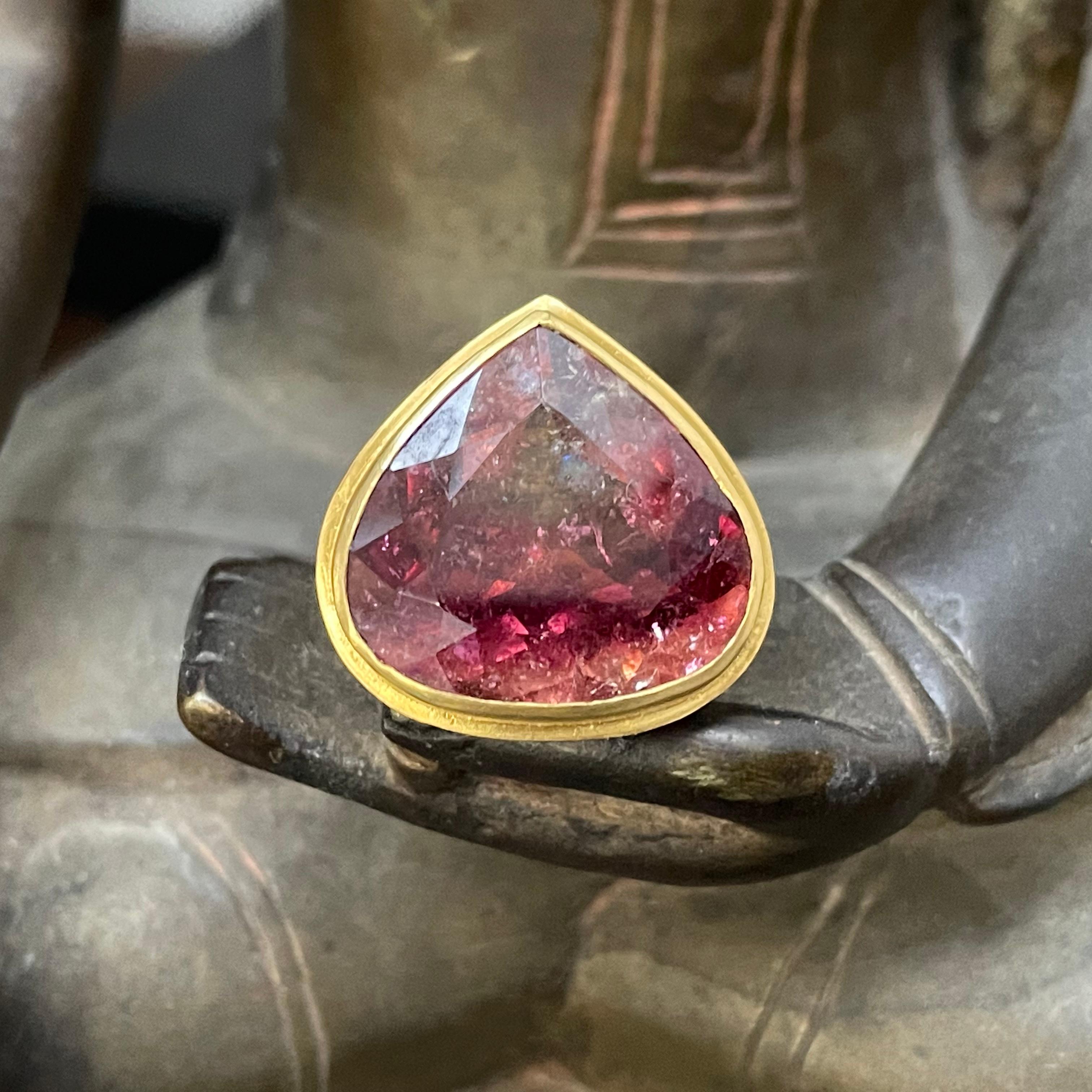 Steven Battelle 16.2 Carats Watermelon Tourmaline 22K Gold Ring In New Condition For Sale In Soquel, CA