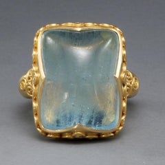 Steven Battelle 16.5 Carats Aquamarine Cabochon 18K Gold Ring