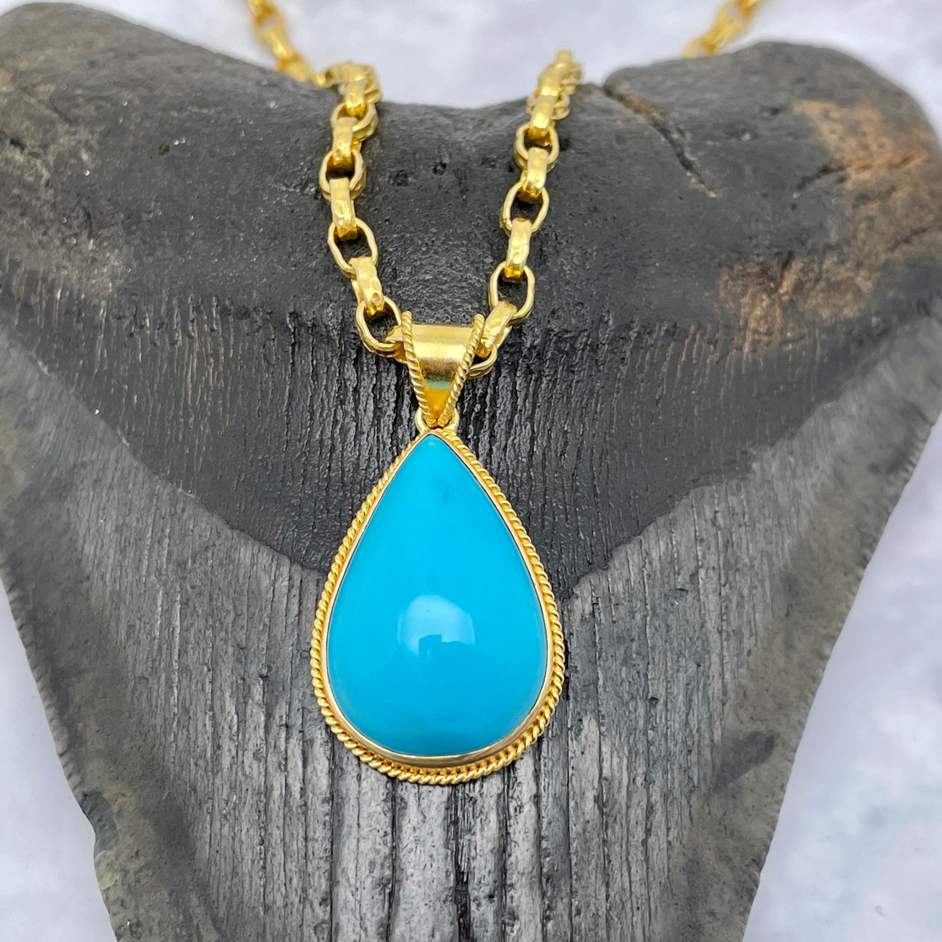 Steven Battelle 16.6 Carats Sleeping Beauty Turquoise 18K Gold Pendant In New Condition In Soquel, CA