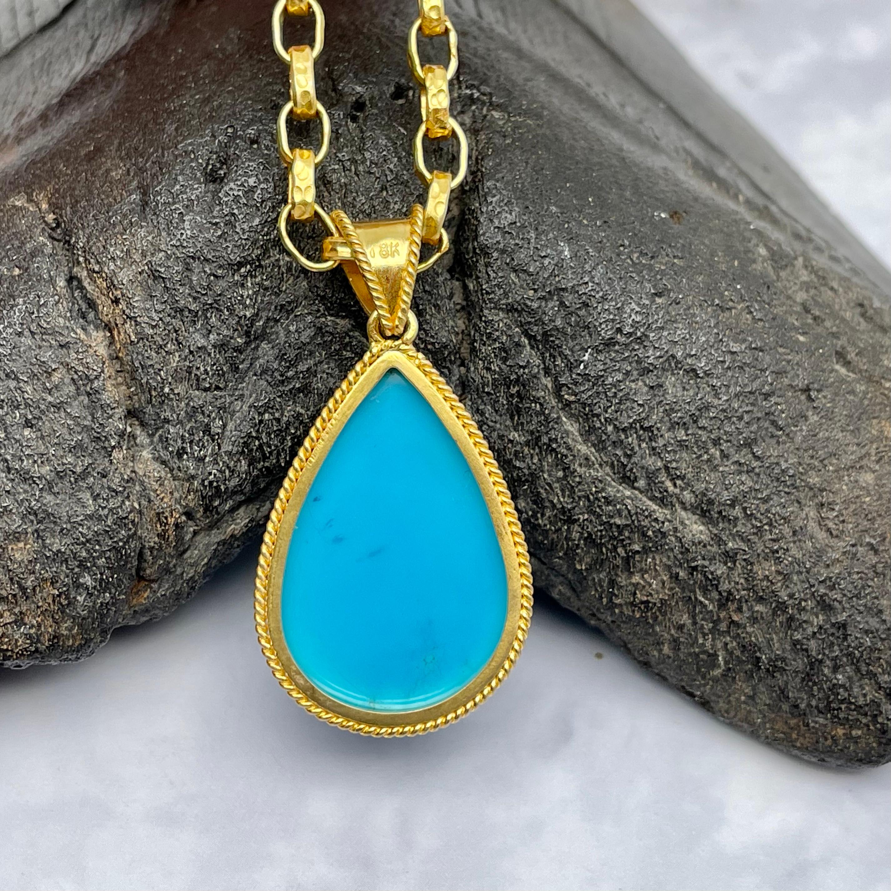 Women's or Men's Steven Battelle 16.6 Carats Sleeping Beauty Turquoise 18K Gold Pendant