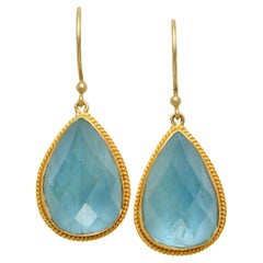 Steven Battelle 16.9 Carats Aquamarine 18K Gold Wire Earrings