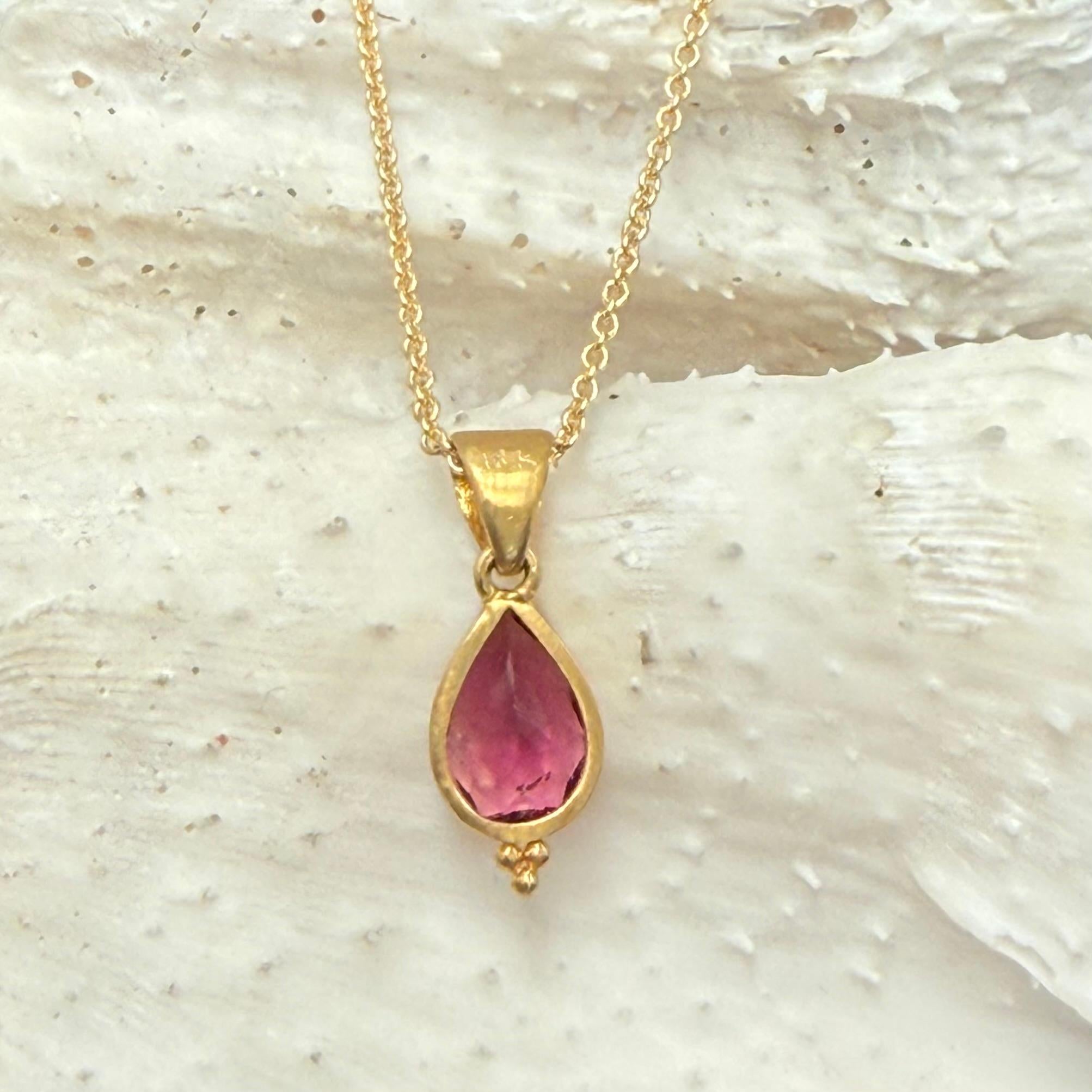 Steven Battelle 1.7 Carats Tourmaline rose pendentif en or 18K avec chaîne 18
