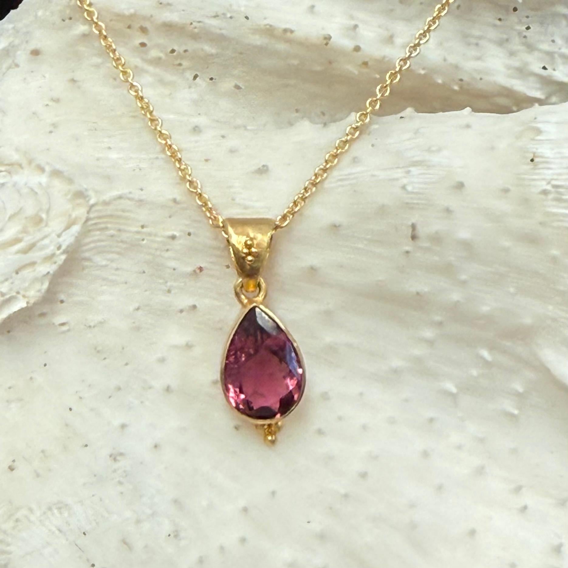 Steven Battelle 1.7 Carats Tourmaline rose pendentif en or 18K avec chaîne 18
