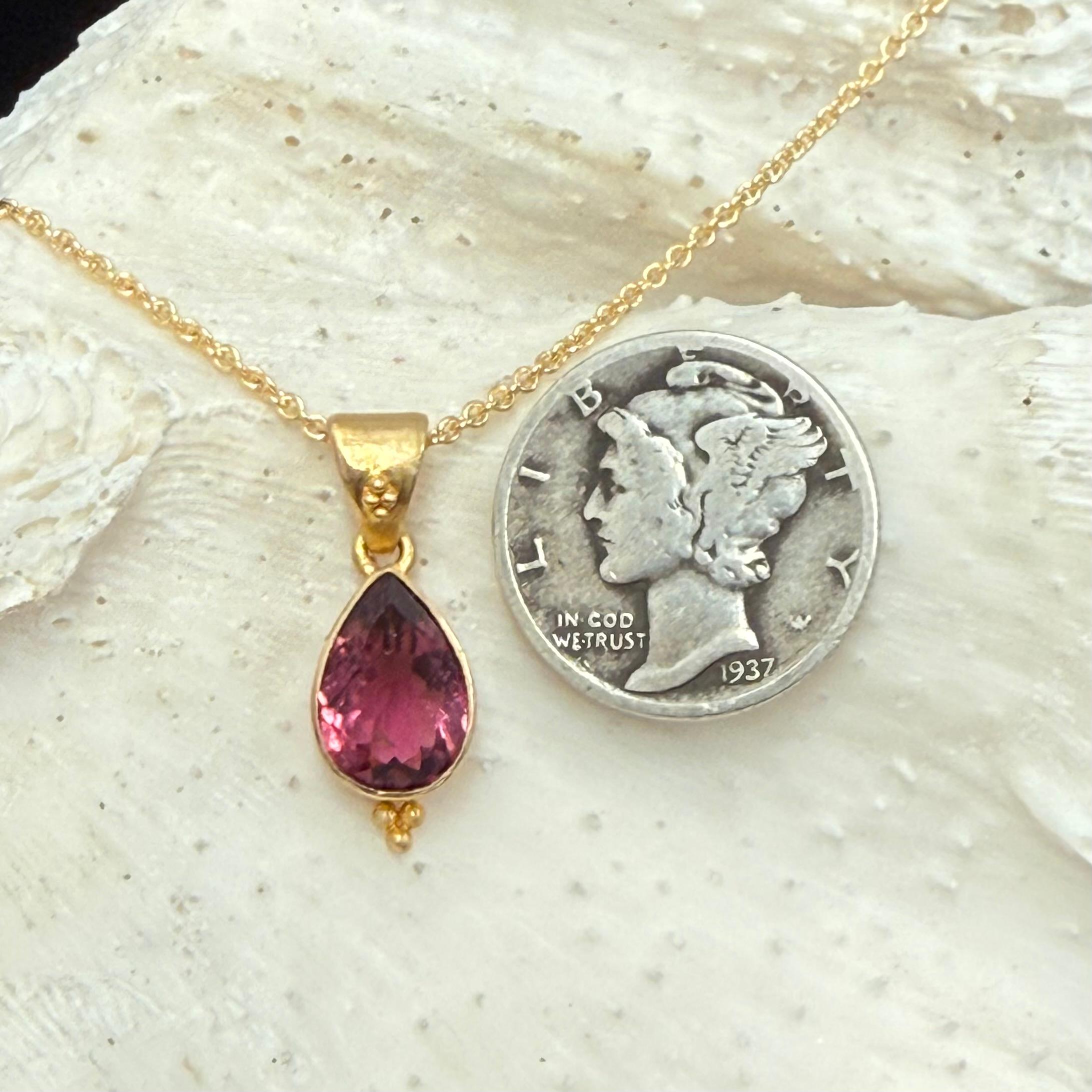 Steven Battelle 1.7 Carats Tourmaline rose pendentif en or 18K avec chaîne 18