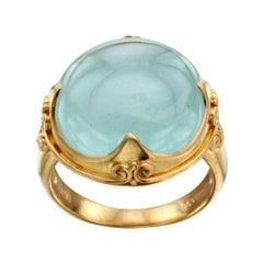 Steven Battelle 17.0 Carats Round Aquamarine Cabochon 18K Gold Ring