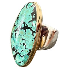 17.1 Carats Turquoise Sterling and 18k Gold Ring