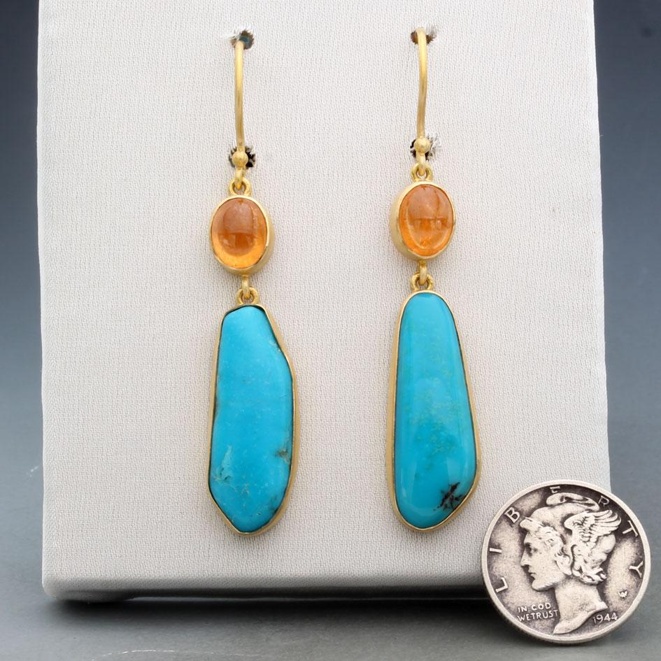 Contemporary Steven Battelle 17.2 Carats Turquoise Spessartite 18K Gold Earrings For Sale