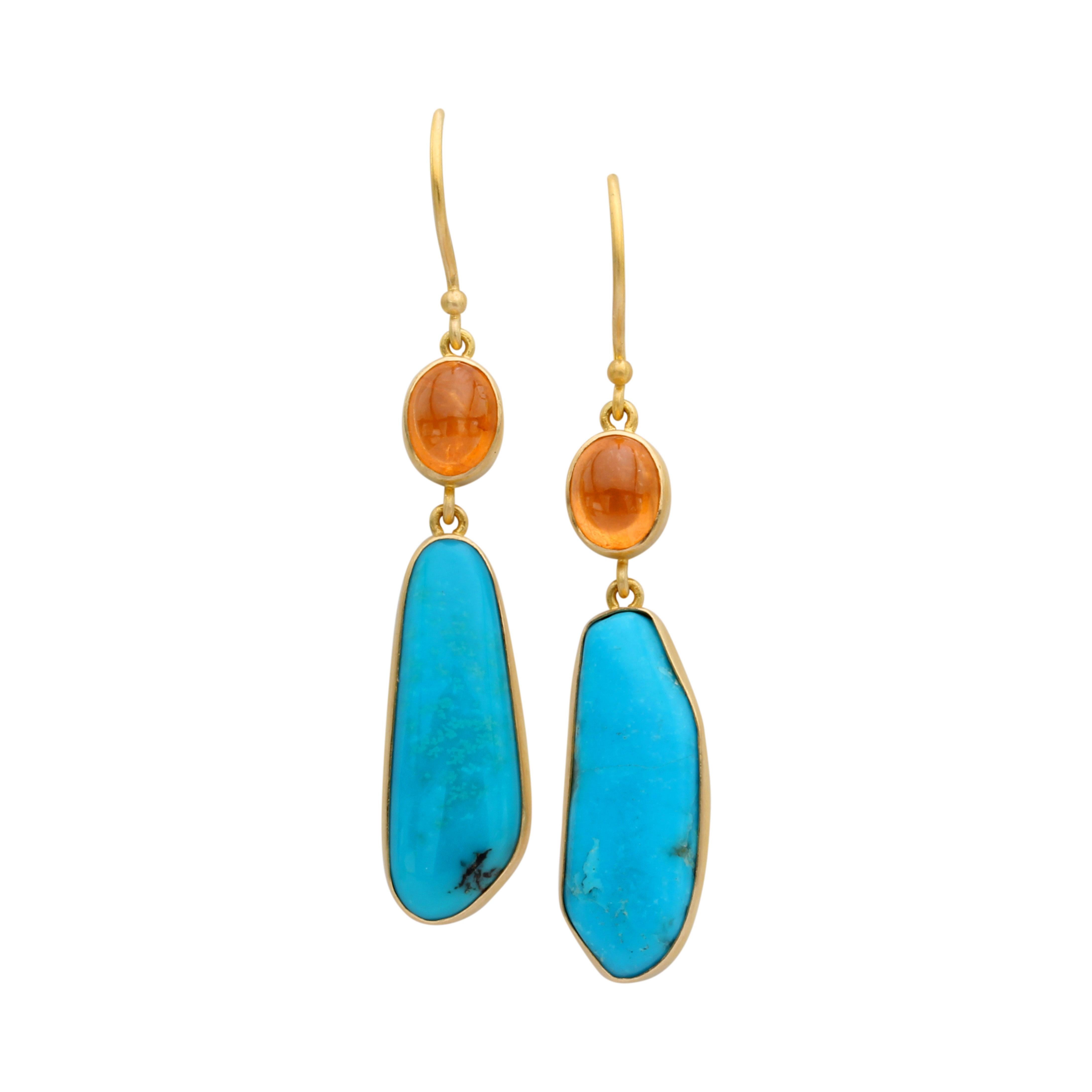 Women's Steven Battelle 17.2 Carats Turquoise Spessartite 18K Gold Earrings For Sale
