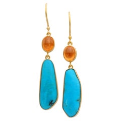 Steven Battelle, boucles d'oreilles en or 18 carats avec turquoise spessartine de 17,2 carats