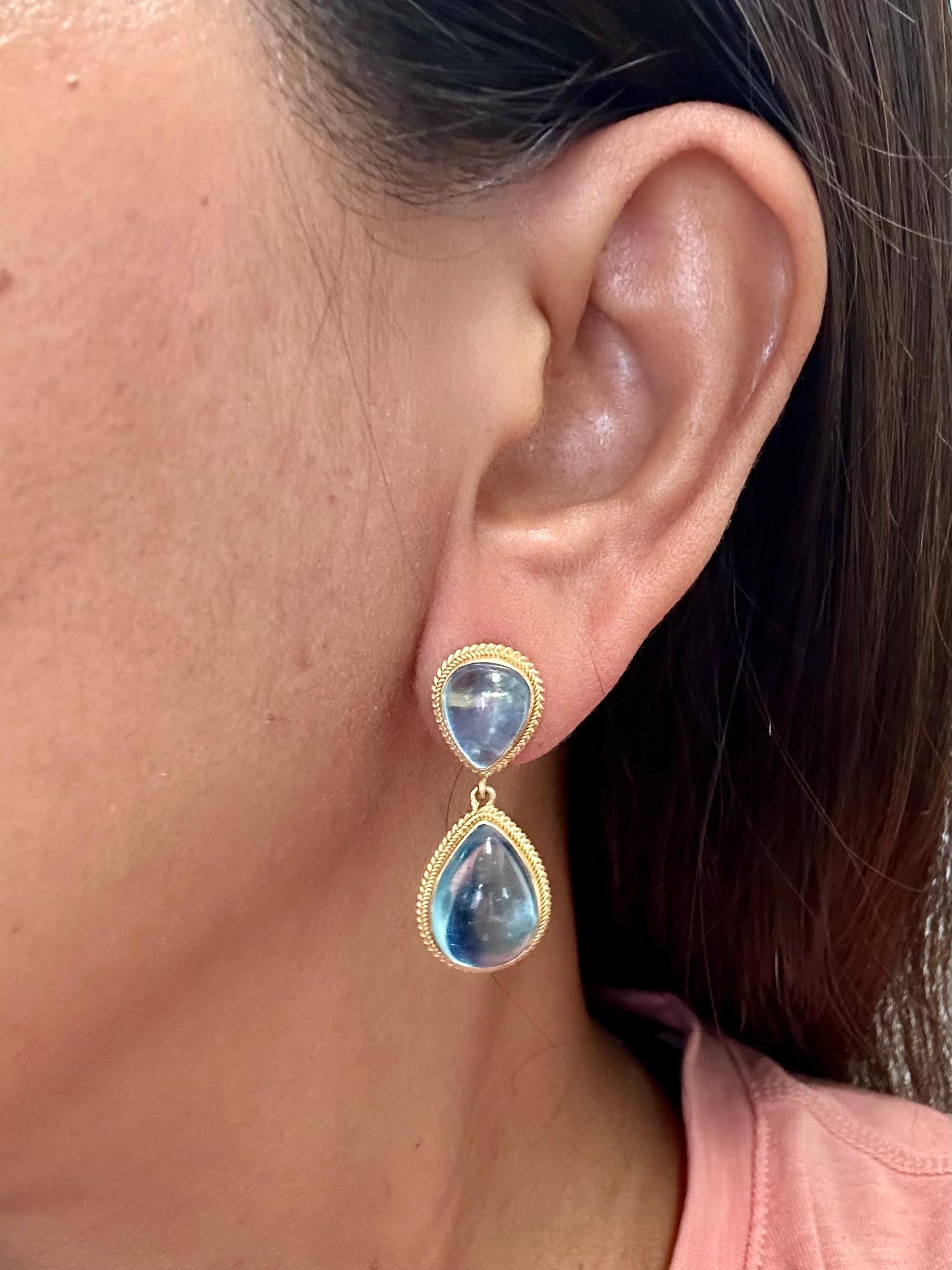 Contemporary Steven Battelle 17.3 Carats Cabochon Aquamarine 18K Gold Post Earrings For Sale