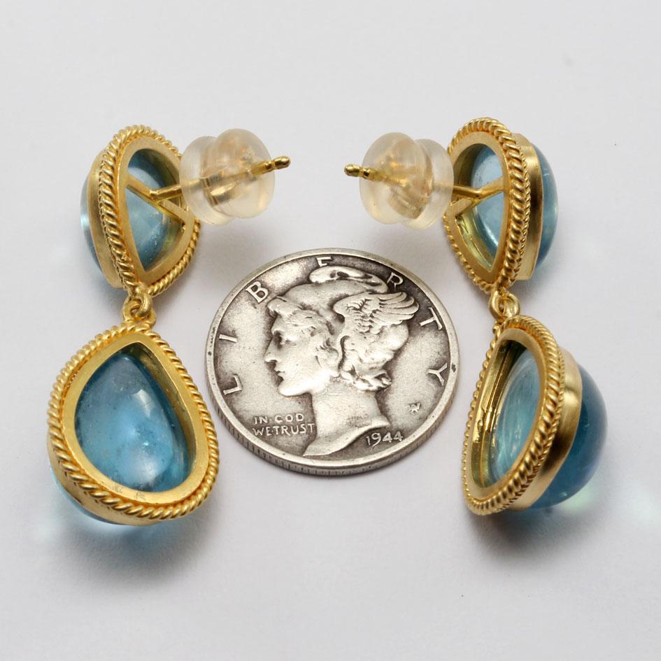 Steven Battelle 17.3 Carats Cabochon Aquamarine 18K Gold Post Earrings In New Condition For Sale In Soquel, CA