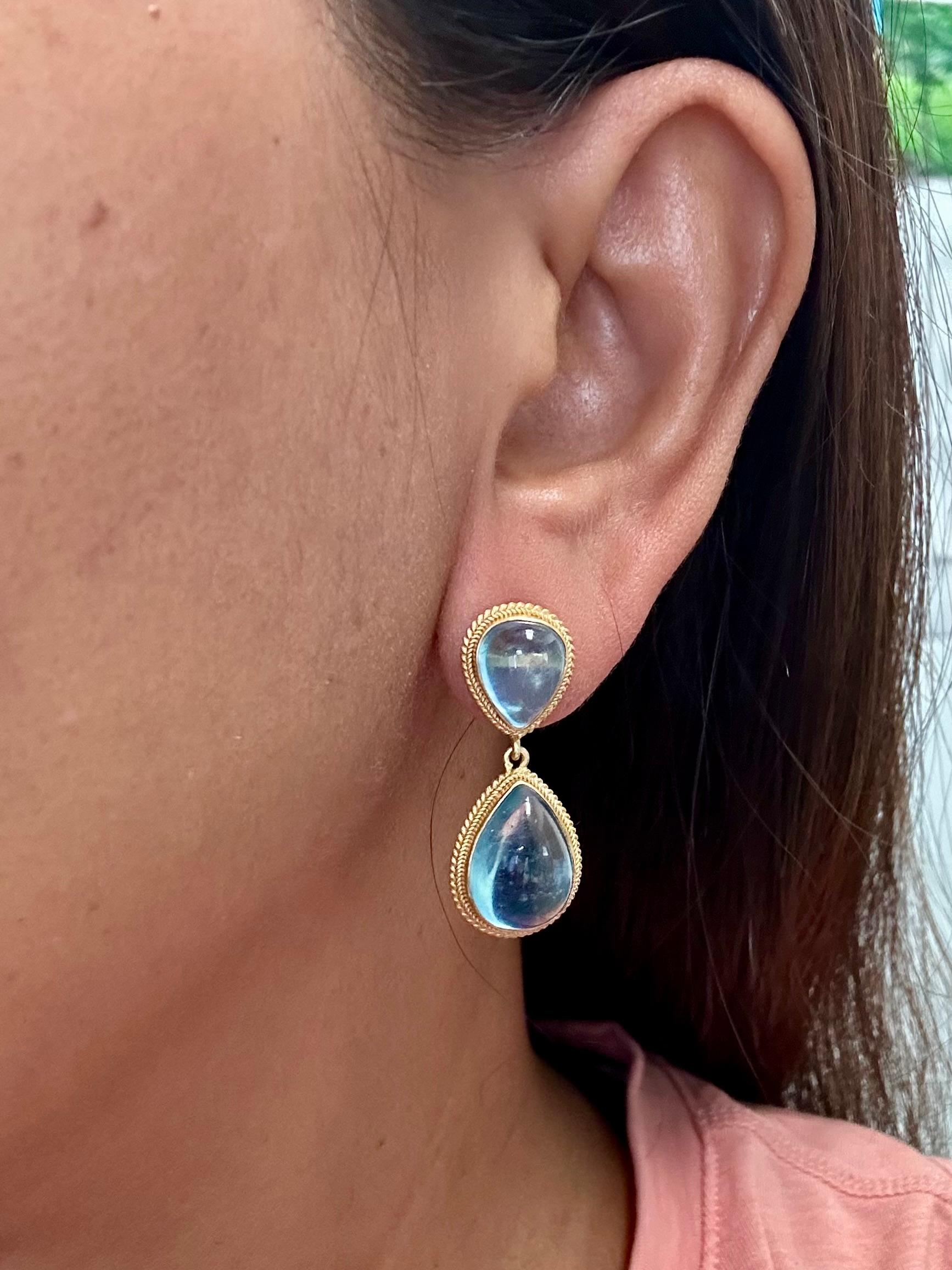 Steven Battelle 17.3 Carats Cabochon Aquamarine 18K Gold Post Earrings For Sale 3