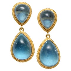 Steven Battelle 17.3 Carats Cabochon Aquamarine 18K Gold Post Earrings