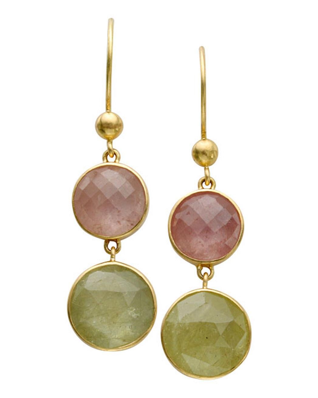 Steven Battelle 17.5 Carats Fancy Sapphire 18K Gold Wire Earrings