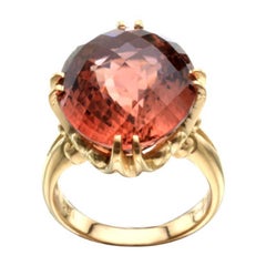 Antique Steven Battelle 17.8 Carats Pink Tourmaline Cocktail Ring 18K Gold