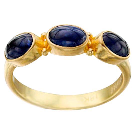 Steven Battelle 1.8 Carats Cabochon Blue Sapphires 18k Gold Ring For Sale