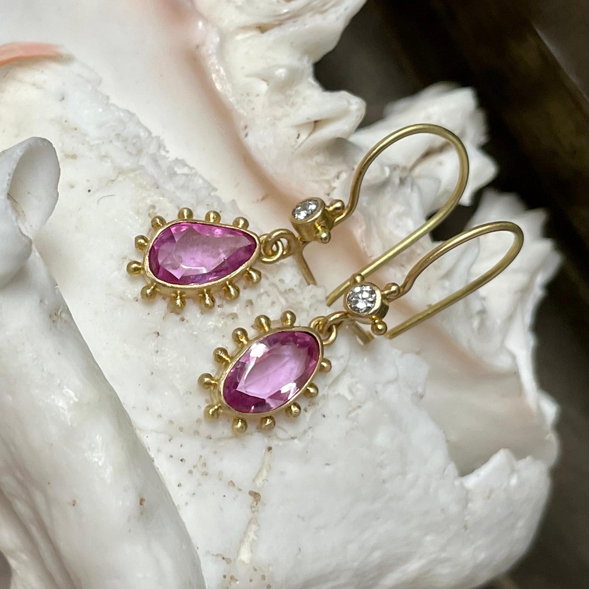 Steven Battelle 1.8 Carats Pink Sapphire Diamond 18K Gold Earrings For Sale 5