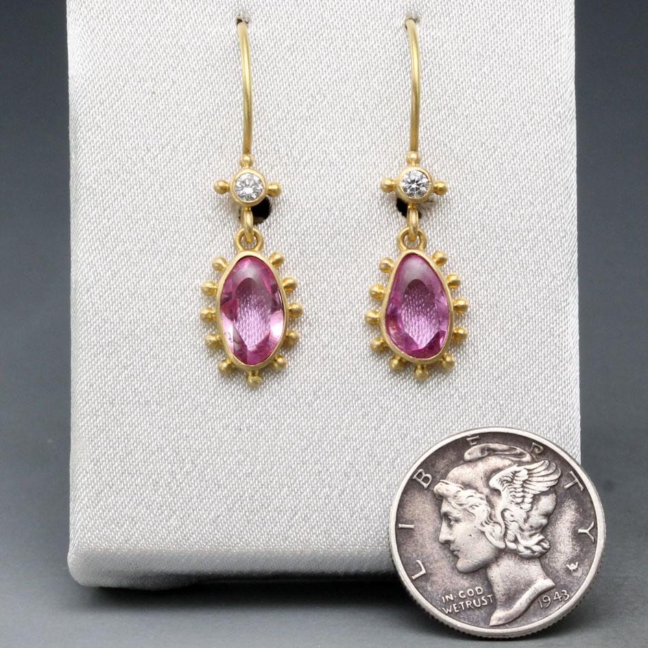Steven Battelle 1.8 Carats Pink Sapphire Diamond 18K Gold Earrings In New Condition For Sale In Soquel, CA