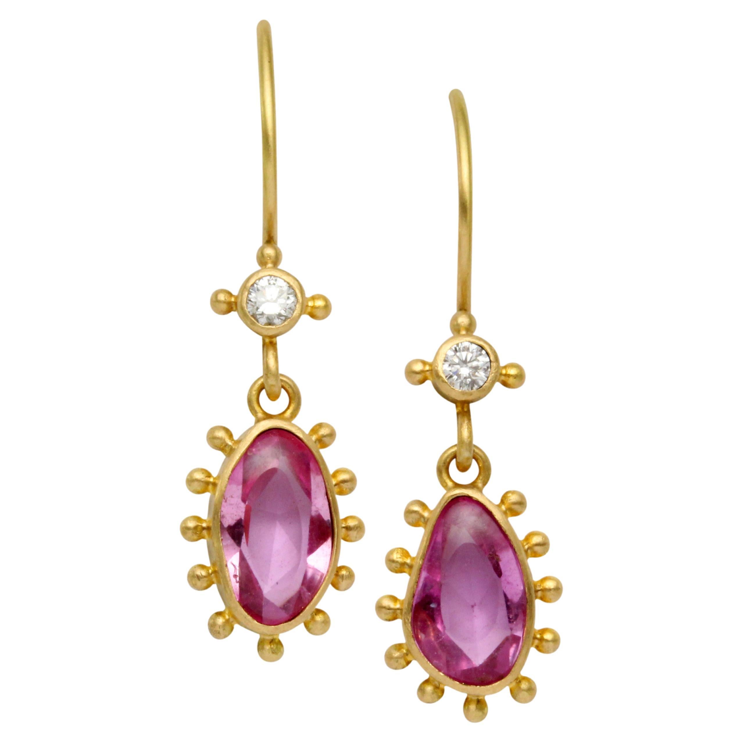 Steven Battelle 1.8 Carats Pink Sapphire Diamond 18K Gold Earrings